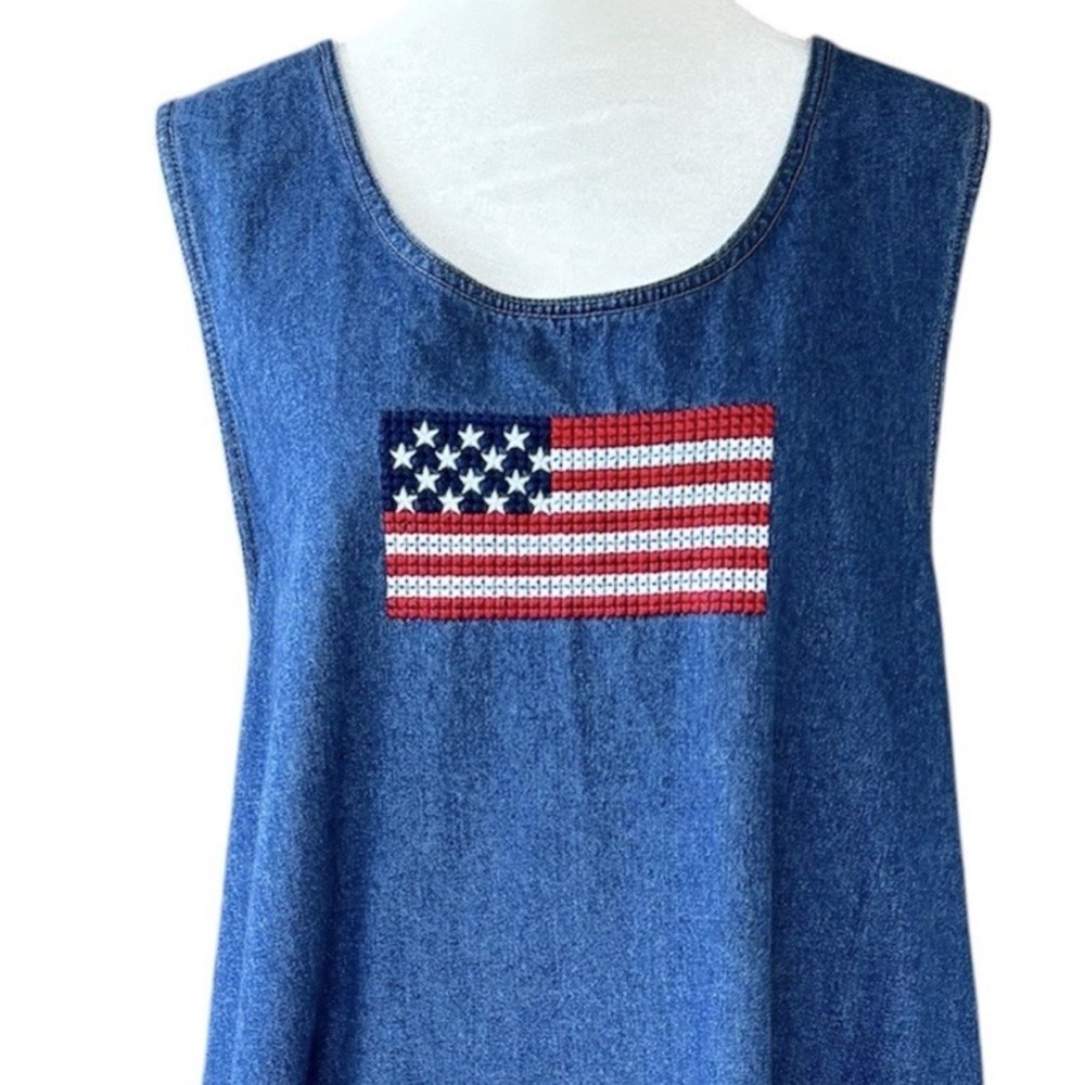 Denim Dress Womens 18W Embroidered Flag Patriotic Carolina Colours Jumper - Picture 2 of 10